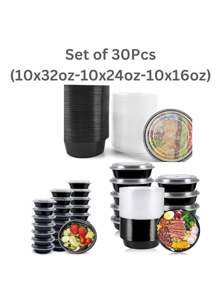 Green Tiger Set of 30 Meal Prep Containers with Lids -(10x32oz 10x24oz 10x16oz) Meal Prep Bowls, Disposable Food Prep Containers, Round To Go Containers with Lids, BPA-Free. Freezer & Dishwasher Safe Pack of 30 - Image 4