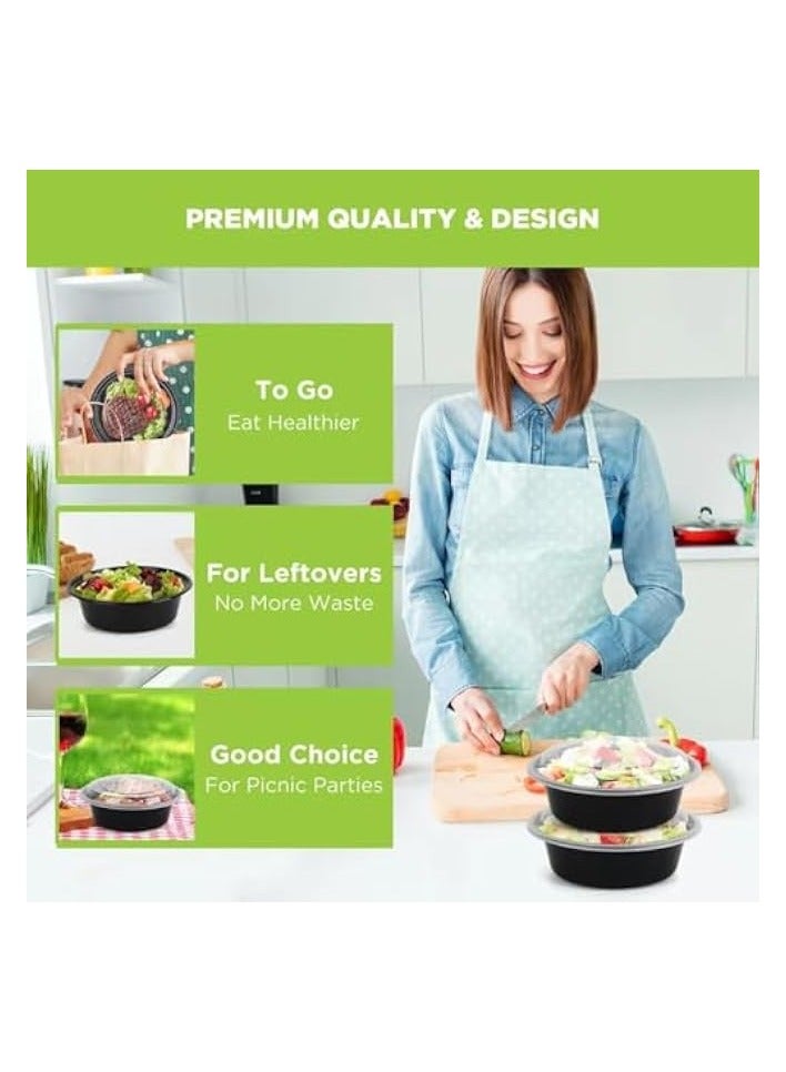 Green Tiger Set of 30 Meal Prep Containers with Lids -(10x32oz 10x24oz 10x16oz) Meal Prep Bowls, Disposable Food Prep Containers, Round To Go Containers with Lids, BPA-Free. Freezer & Dishwasher Safe Pack of 30 - Image 3