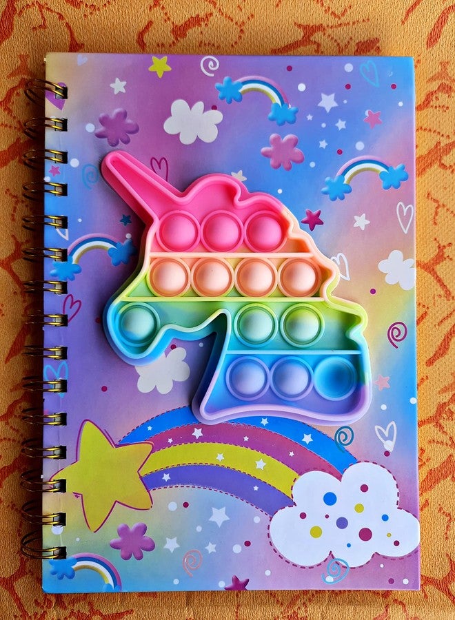 MSGH Pop it Fidget A5 Size Spiral Notebook Bubble Push Pop Fidget Silicon+Cardboard Toy Book Stress Relief Anxiety School Stationery Notebook with 80 Sheet (160 Pages) pack of 1 pcs (UNICORN) - Image 2
