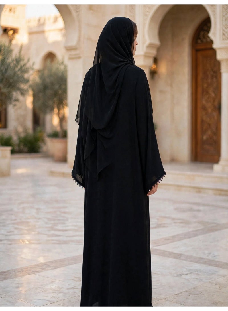 IKKXA Modest Full-Length Abaya with Geometric Trim Details - Image 4