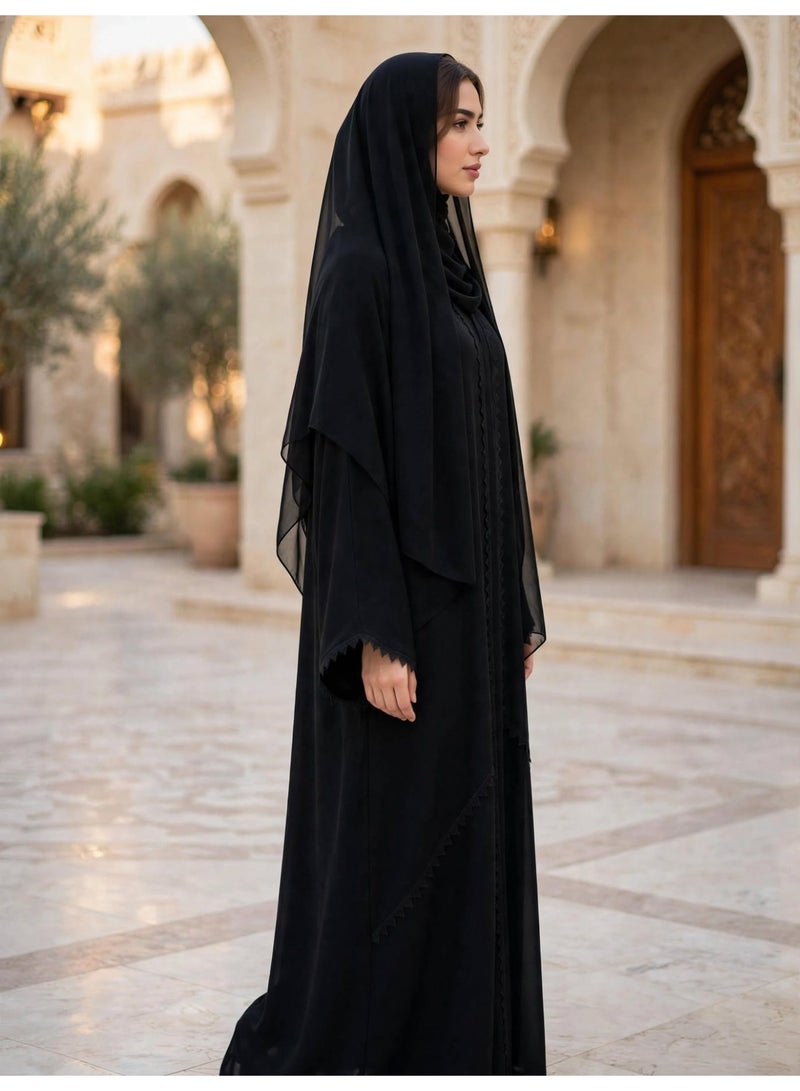 IKKXA Modest Full-Length Abaya with Geometric Trim Details - Image 5