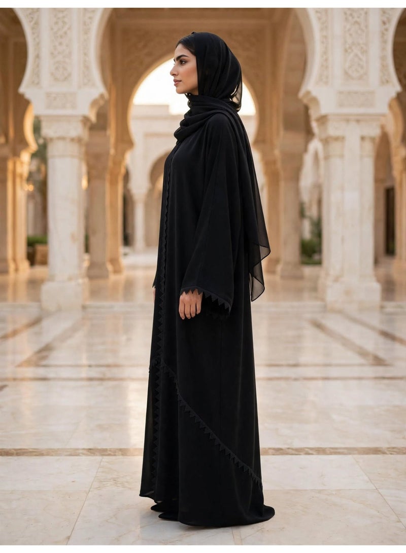IKKXA Modest Full-Length Abaya with Geometric Trim Details - Image 3