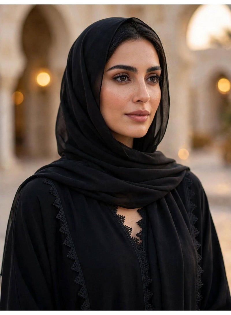 IKKXA Modest Full-Length Abaya with Geometric Trim Details - Image 2