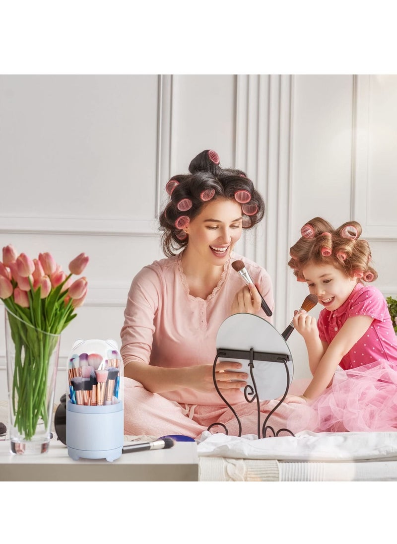 SYOSI Makeup Brush Holder with Lid, 360 Rotating Makeup Brush Holder Organizer, Dustproof Make Up Brush Organizers and Storage,  for Desk Vanity Desktop Bathroom Countertop  - Image 5
