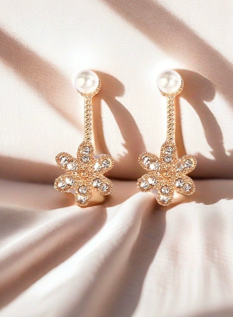 Goolsky Creative Flower Zircon Double-Wear Earrings – Back-Hanging Stud Earrings for Women, Versatile Fashion Jewelry