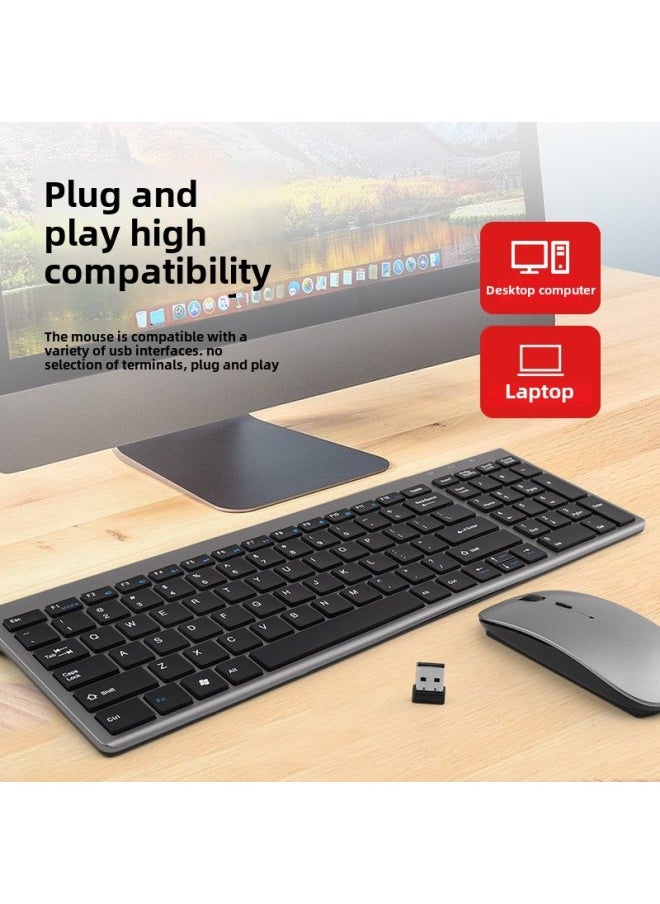 Generic - 109 Three-mode Battery Bluetooth Keyboard Mouse Set Ultra-thin Bluetooth +2.4G Tablet Keyboard Mouse Set With Number Keys-Specifications:109 Three-mode Battery-set-Silver - Image 1