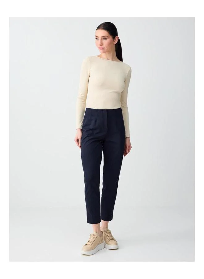Jimmy Key Navy Blue High Waist Straight Leg Knit Pants