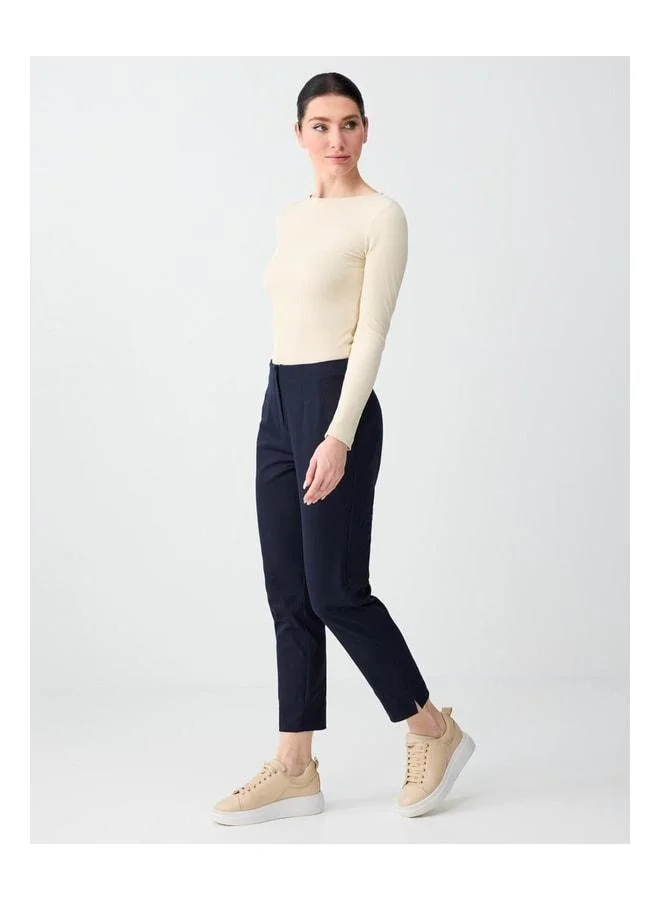 Jimmy Key Navy Blue High Waist Straight Leg Knit Pants