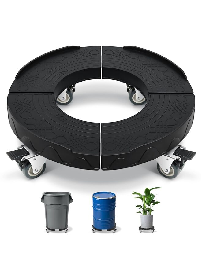 عجلات عربة سلة المهملات، عربة أثاث دائرية قابلة للتعديل مقاس 38-59 سم مع 4 عجلات، عربة أسطوانة شديدة التحمل 440 رطل، عربة برميل متعددة الوظائف (أسود) - Image 1