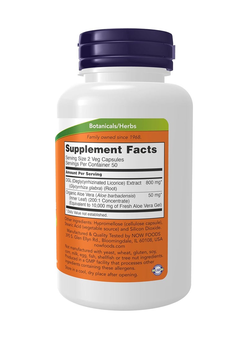 now Foods, Dgl With Aloe Vera, 400 Mg, 100 Veg Capsules  - Image 2