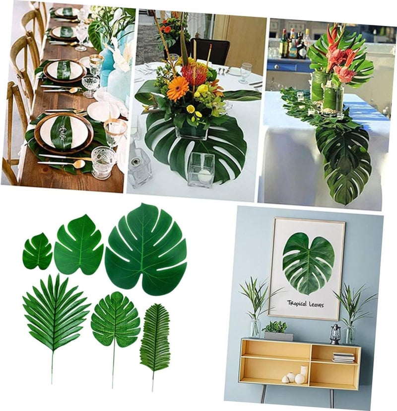 Artificial Monstera and Palm Leaves Set, 66pcs Simulation Tropical Foliage, Sturdy Faux Greenery for Wedding, Birthday, Home Party Decor and Photo Props - Image 3