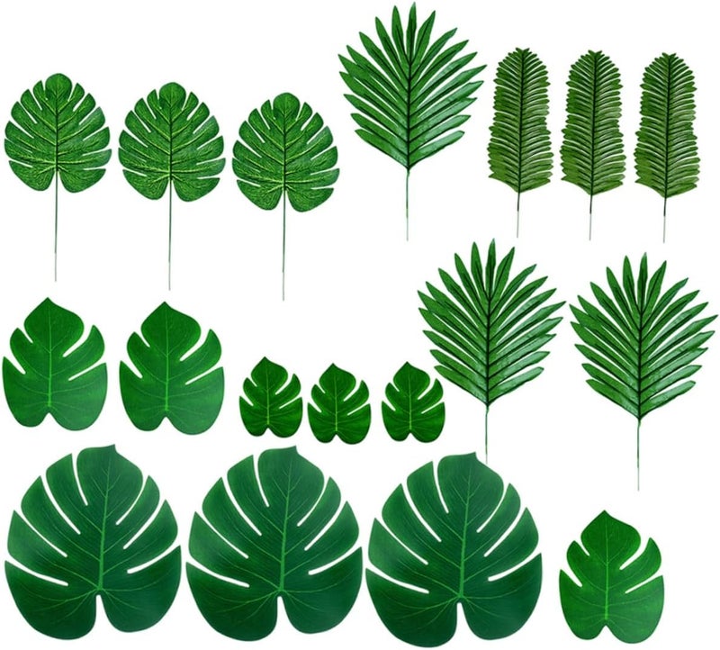 Artificial Monstera and Palm Leaves Set, 66pcs Simulation Tropical Foliage, Sturdy Faux Greenery for Wedding, Birthday, Home Party Decor and Photo Props - Image 1
