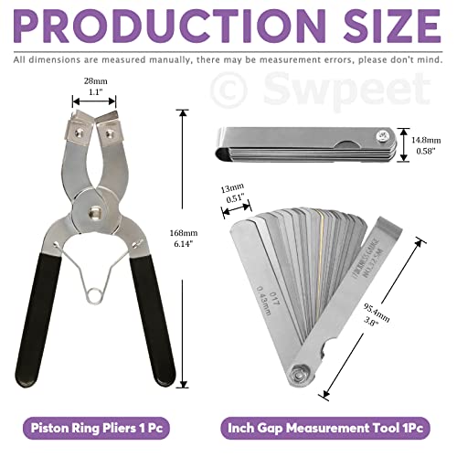 Swpeet 4Pcs 3 Inch Piston Ring Compressor and Adjustable Piston Installation Tool Installer Removal Pliers with Wrench and Stainless Steel Feeler Gauge Assortment Kit for Car Engine - Image 3
