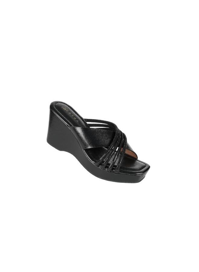 ZAYNA 221-194 Zayna Ladies Wedge Heel Sandals 2B2531-7 Black  - Image 2
