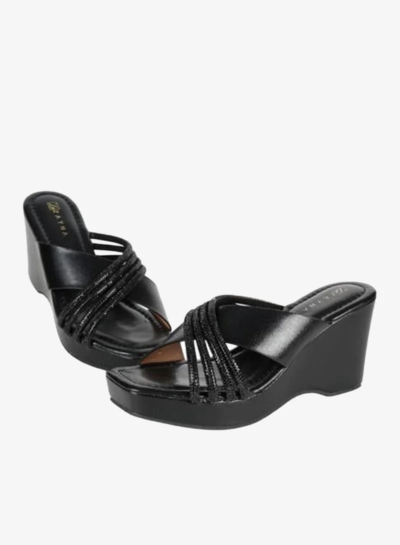 Zayna Black 221-194 Zayna Ladies Wedge Heel Sandals 2B2531-7 Black for Women | Best Price UAE