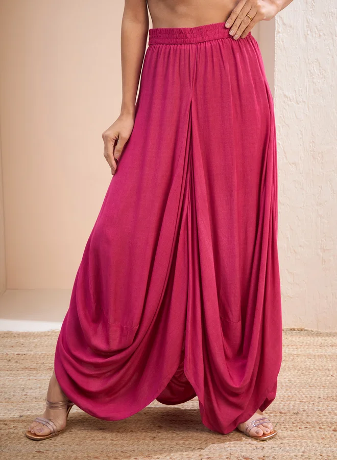 SASSAFRAS Sassafras Pink Floral Embroidered Kurta and Dhoti Skirt Set