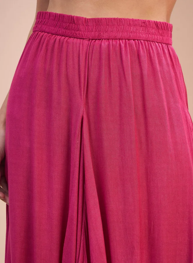 SASSAFRAS Sassafras Pink Floral Embroidered Kurta and Dhoti Skirt Set