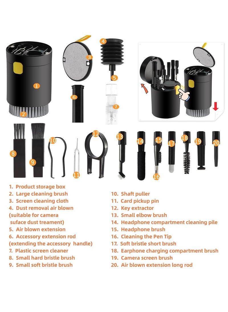 DMG TECH - 20-in-1 Laptop Phone screen earplug cleaning kit, keyboard cleaning kit, keyboard cleaning kit with electronic brush spray (black) - Image 1