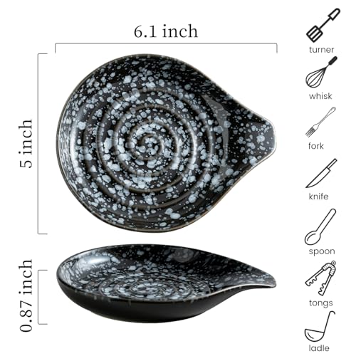 LAUCHUH Spoon Rest for Stove Top, 5 inch Ceramic Spoon Holder for Kitchen Counter Large Ladle Holder for Spatula, Spoons or Tong, Farmhouse Kitchen Decor, Heat-Resistant, Starry Black - Image 2