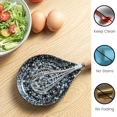 LAUCHUH Spoon Rest for Stove Top, 5 inch Ceramic Spoon Holder for Kitchen Counter Large Ladle Holder for Spatula, Spoons or Tong, Farmhouse Kitchen Decor, Heat-Resistant, Starry Black - Image 3