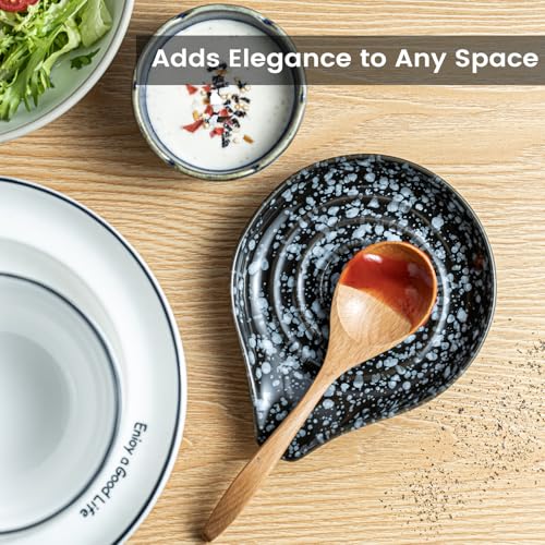 LAUCHUH Spoon Rest for Stove Top, 5 inch Ceramic Spoon Holder for Kitchen Counter Large Ladle Holder for Spatula, Spoons or Tong, Farmhouse Kitchen Decor, Heat-Resistant, Starry Black - Image 5