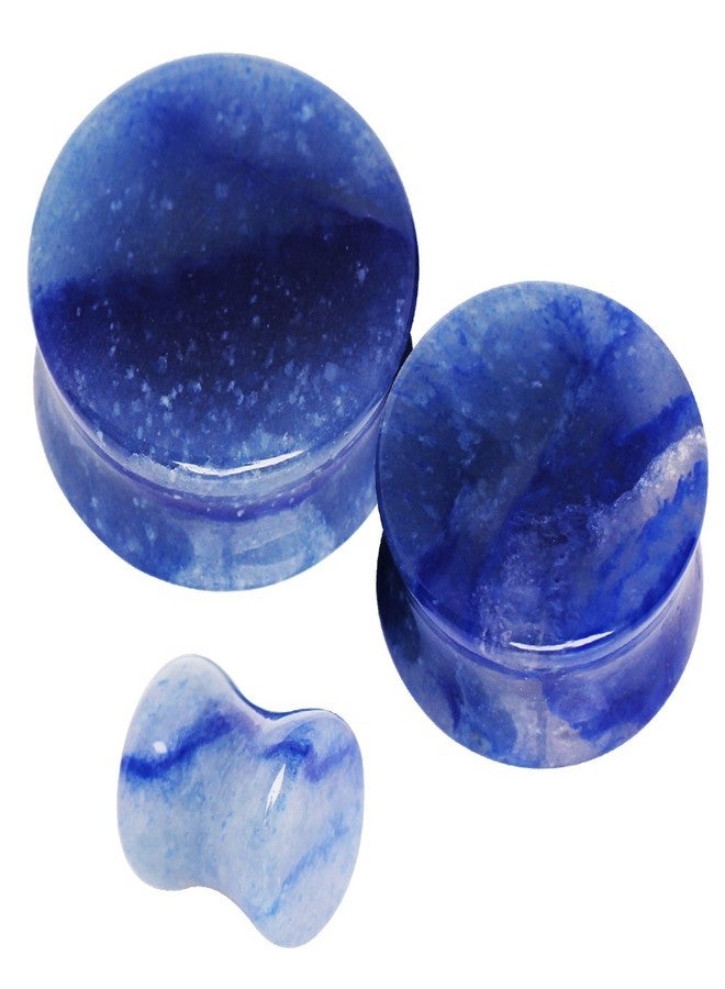 Pierced Owl Natural Blue Adventurine Stone Double Flared Saddle Plug Gauges, Sold as a Pair (8mm (0GA)) - Image 2