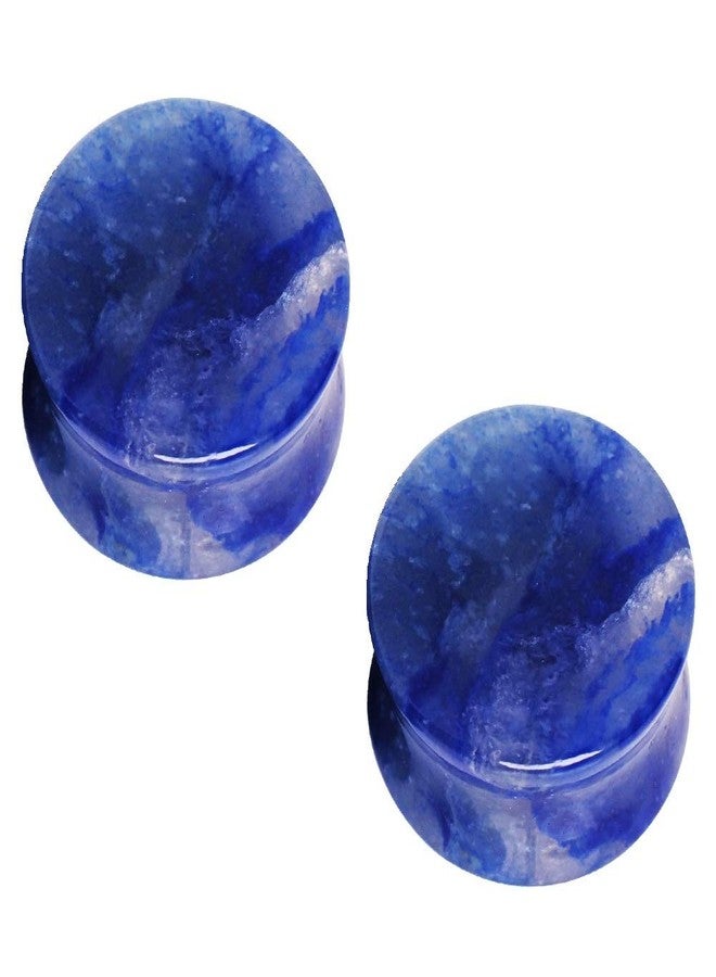 Pierced Owl Natural Blue Adventurine Stone Double Flared Saddle Plug Gauges, Sold as a Pair (8mm (0GA)) - Image 1