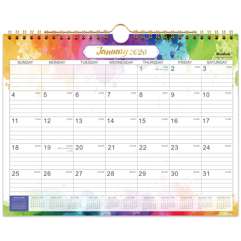 MaaIbok 2026 Calendar - 2026 Wall Calendar 12 Months, from Jan.2026 - Dec.2026, Calendar 2026, Monthly Calendar with Julian Date, 11 x 8.5 in, Twin-Wire Binding, Great for Hanging on The Wall, Color Design - Image 1