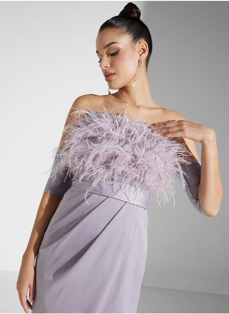 Iyra Bardot Fringe Mesh Dress  - Image 3