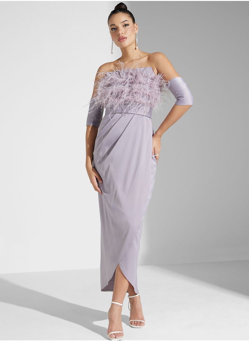 Iyra Bardot Fringe Mesh Dress  - Image 4