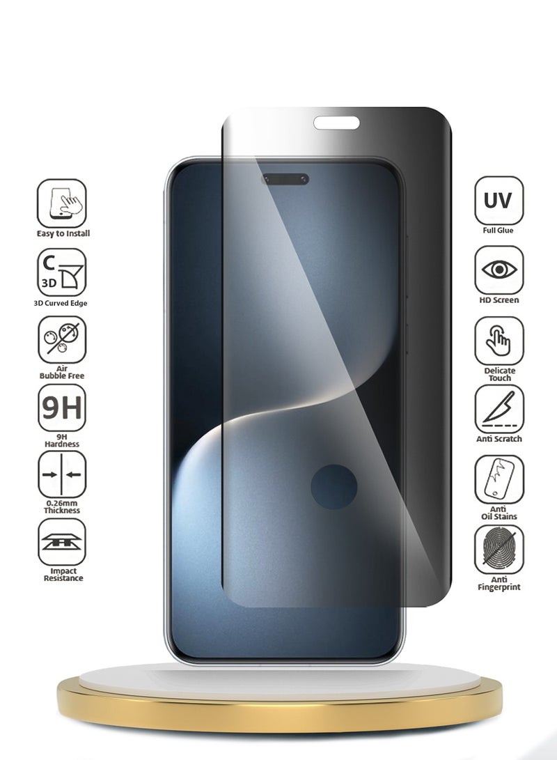 UV Honor Magic7 Pro 5G 2024 Premium Curved Edges UV Full Glue Full Cover Privacy Tempered Glass Screen Protector (MSGUCP) - Clear - Image 2