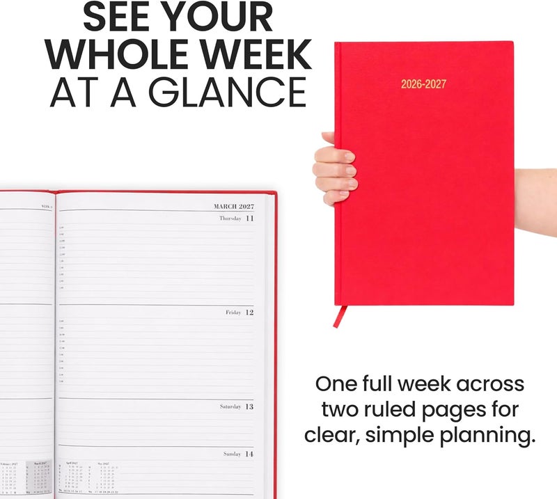 evelay 2024 2025 Academic A4 Week To View Hardback Diary Planner Organiser for School Student Teacher Mid Year (Red) - Image 5