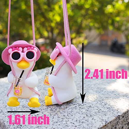 Qiwen Pink Car Accessories for Women Girl of Swinging Duck Car Hanging Ornament Cute Cool Decorations Rear View Mirror Hanging Accessories Pendant Charm(Pink) - Image 2