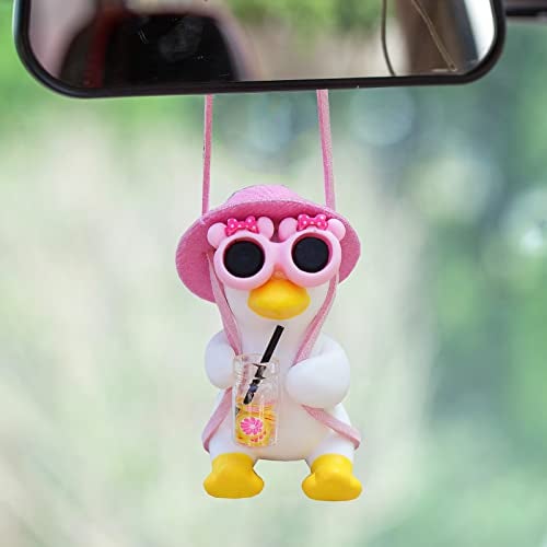Qiwen Pink Car Accessories for Women Girl of Swinging Duck Car Hanging Ornament Cute Cool Decorations Rear View Mirror Hanging Accessories Pendant Charm(Pink) - Image 1