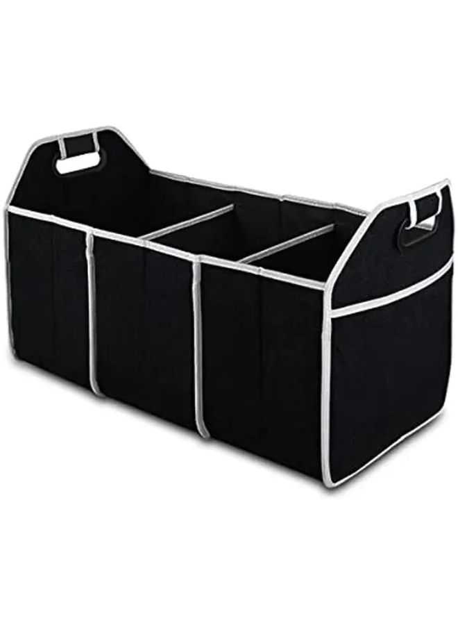 Black Fabric Car Trunk Organizer 3 Compartments Waterproof Foldable Cargo Storage - Image 3