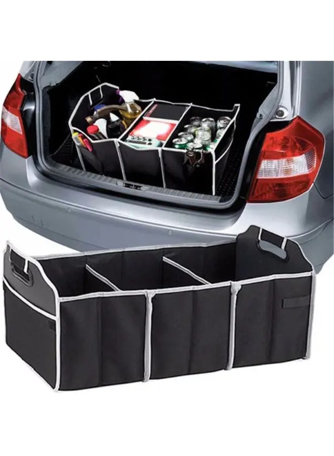 Black Fabric Car Trunk Organizer 3 Compartments Waterproof Foldable Cargo Storage - Image 1