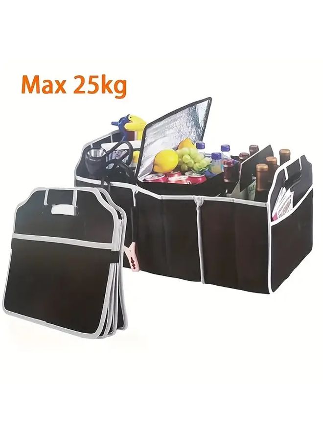 Black Fabric Car Trunk Organizer 3 Compartments Waterproof Foldable Cargo Storage - Image 5