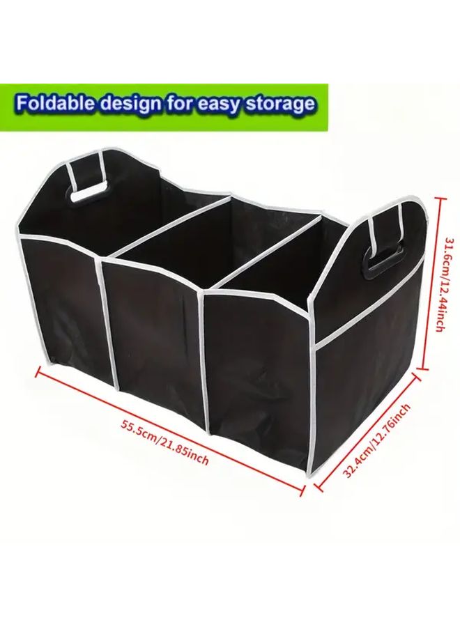 Black Fabric Car Trunk Organizer 3 Compartments Waterproof Foldable Cargo Storage - Image 2