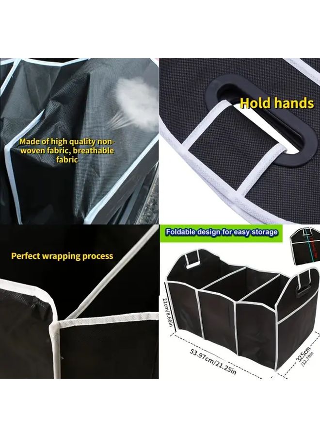 Black Fabric Car Trunk Organizer 3 Compartments Waterproof Foldable Cargo Storage - Image 4
