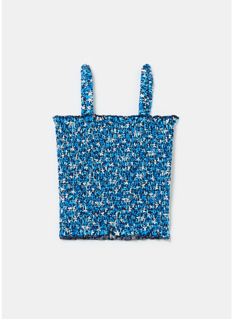 او في اس Smock Stitch Tank Top With Small Flowers