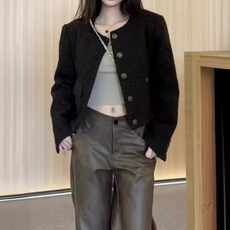 Plus Size Chubby Girl Brown Straight Casual Leather Pants Autumn New American Motorcycle Retro Low Waist Slimming Spice Girls Trousers - Image 5