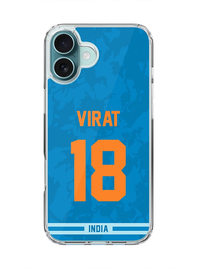 Stylizedd For iPhone 16 Plus Case [Compatible with MagSafe] Slim Magnetic cover Clear Phone Case - Team India Virat Kohli, Jersey No 18 - Image 1