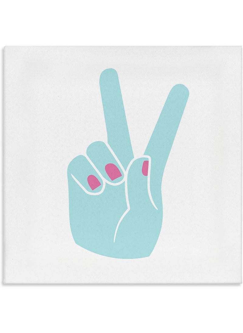 Stupell Industries - Stupell Industries Peace Hand Teal with Pink Nail Polish, Design by Daphne Polselli Black Framed Wall Art, 36x36, Blue - Image 1
