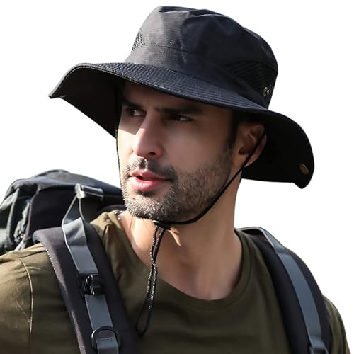 Massmot Polyester Sun Hat For Men, Wide Brim Summer Protection Cap, Round Cap For Men, Beach Fishing Hat For Hiking, Fishing, Gardning, Travel (Black),Free Size - Image 1