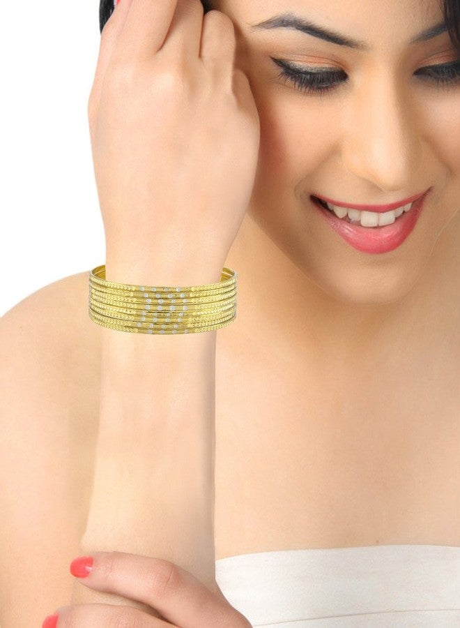 ZIVOM® Designer 22K Gold Plated Rhodium Metal Brass Chuda Kada Bangle For Women - Set of 8 - Image 5
