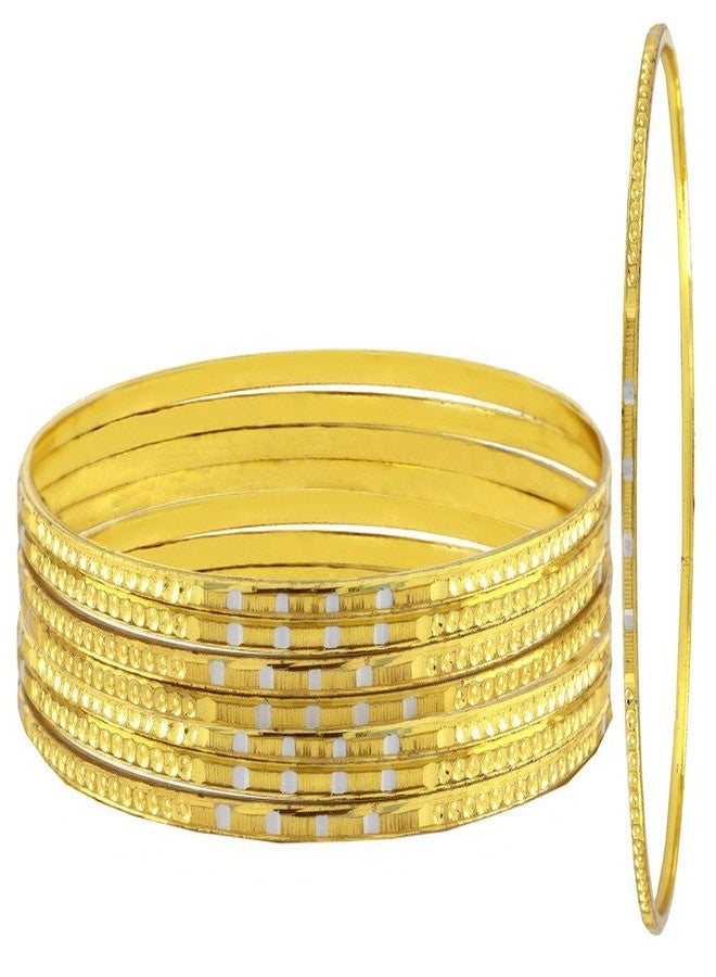 ZIVOM® Designer 22K Gold Plated Rhodium Metal Brass Chuda Kada Bangle For Women - Set of 8 - Image 2