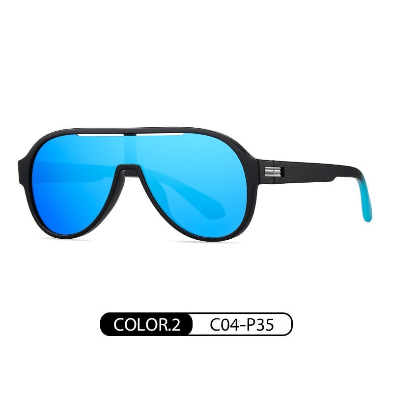 Fashion TR7546 Oversized Sunglasses Polarized Matte Black Blue Film C04-P35 - Image 1
