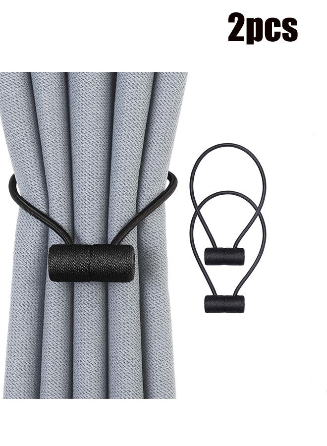 واي جيه مشابك برباط ستارة مغناطيسية ، 2 قطعة تثبيت الستائر ، أربطة الستائر مع مغناطيس أكبر مطور ، تثبيت ستارة مغناطيسية مزخرفة لمعالجة التعتيم / النوافذ الشفافة ، مكتب منزلي ، أسود - Image 1