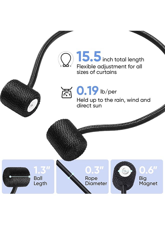واي جيه مشابك برباط ستارة مغناطيسية ، 2 قطعة تثبيت الستائر ، أربطة الستائر مع مغناطيس أكبر مطور ، تثبيت ستارة مغناطيسية مزخرفة لمعالجة التعتيم / النوافذ الشفافة ، مكتب منزلي ، أسود - Image 2
