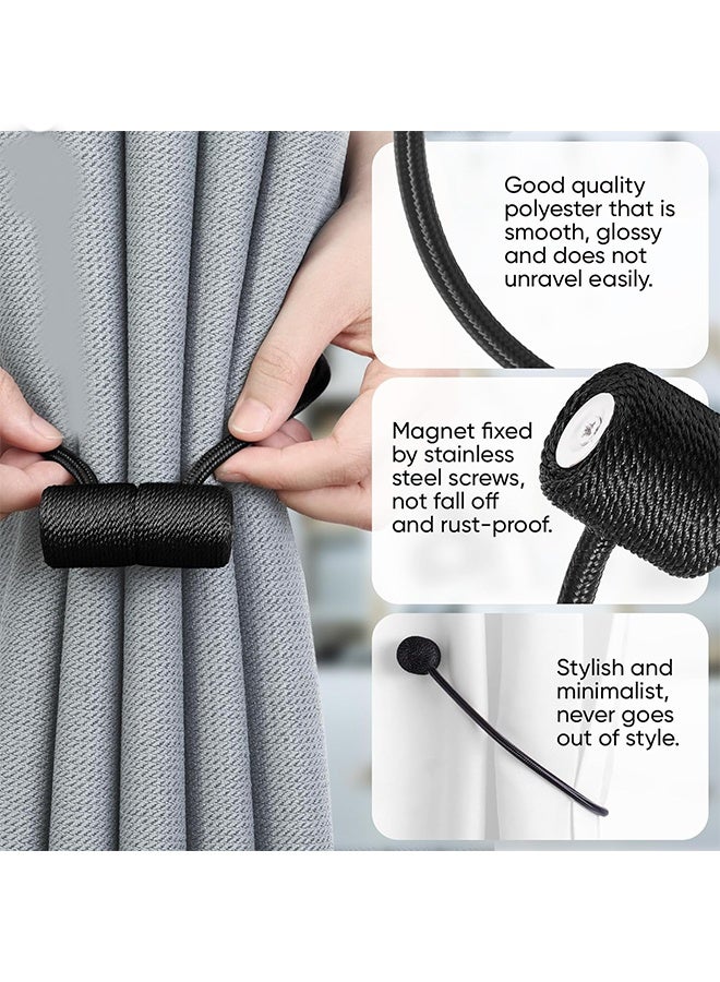 واي جيه مشابك برباط ستارة مغناطيسية ، 2 قطعة تثبيت الستائر ، أربطة الستائر مع مغناطيس أكبر مطور ، تثبيت ستارة مغناطيسية مزخرفة لمعالجة التعتيم / النوافذ الشفافة ، مكتب منزلي ، أسود - Image 4